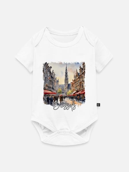 Aquarell von Brüssel, Brüssel, Belgien - Baby Premium Kurzarmbody - Weiß