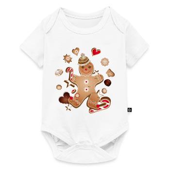 Fröhlicher Lebkuchenmann mit Weihnachtsplätzchen - Baby Premium Kurzarmbody - Weiß - Vorne