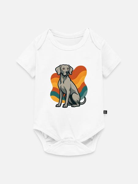 weimaranerWHund im Retro-Wellenmuster - Baby Premium Kurzarmbody - Weiß