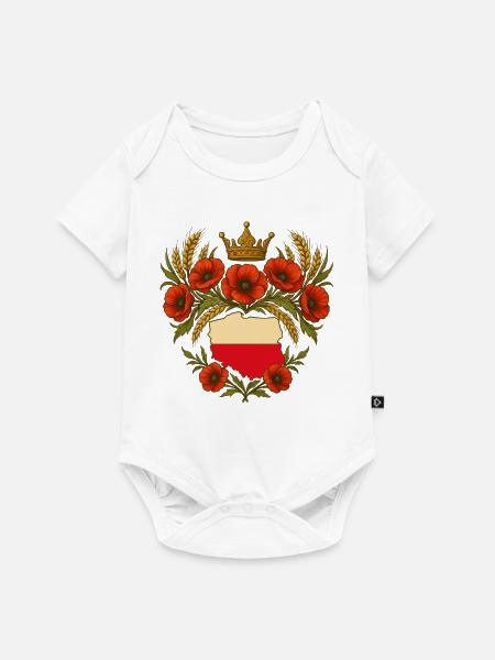 Polnische Landkarte Krone mit Mohnblumen-Design - Baby Premium Kurzarmbody - Weiß