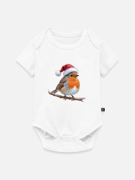 Robin Santa Hut auf Ast - Baby Premium Kurzarmbody - Weiß
