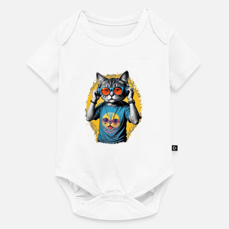 Neon Cat DJ Vibe Tee - Body à manches courtes Premium Bébé - blanc