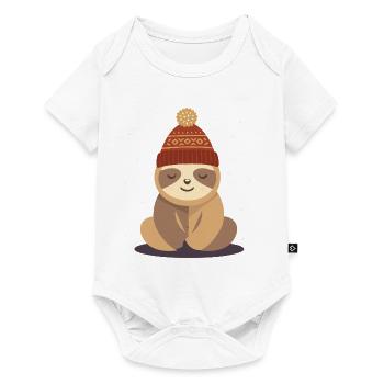 Paresseux douillet avec chapeau d’hiver – motif animal - Body à manches courtes Premium Bébé - blanc - Devant