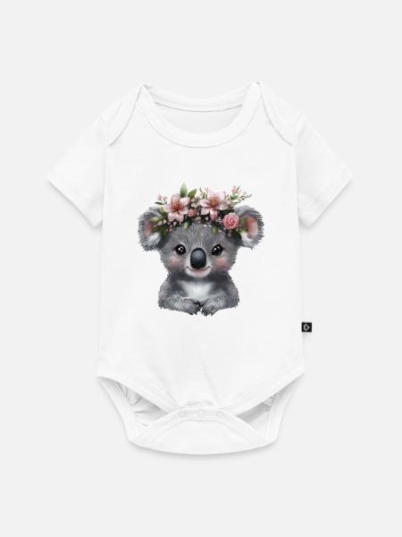 Koala mit Blütenkrone Illustration - Baby Premium Kurzarmbody - Weiß