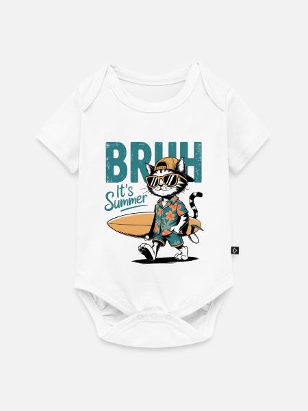 Surfer Katze mit Surfbrett - Baby Premium Kurzarmbody - Weiß