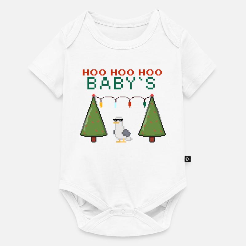 Pixel-Weihnachtsvogel mit Lichterketten - Baby Premium Kurzarmbody - Weiß