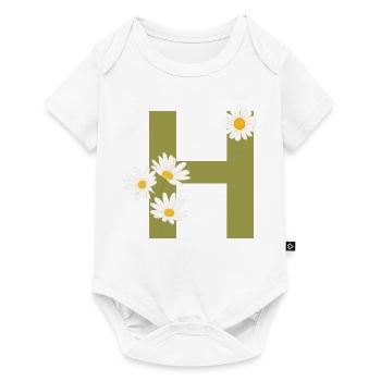 Buchstabe h grüne Gänseblümchen - Baby Premium Kurzarmbody - Weiß - Vorne