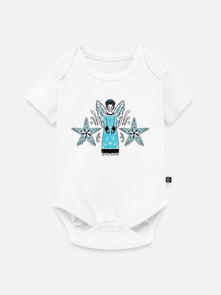 Türkiser Engel mit Sternenrahmen - Baby Premium Kurzarmbody - Weiß