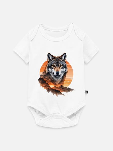 Wolf im Abendrot über Bergen - Baby Premium Kurzarmbody - Weiß