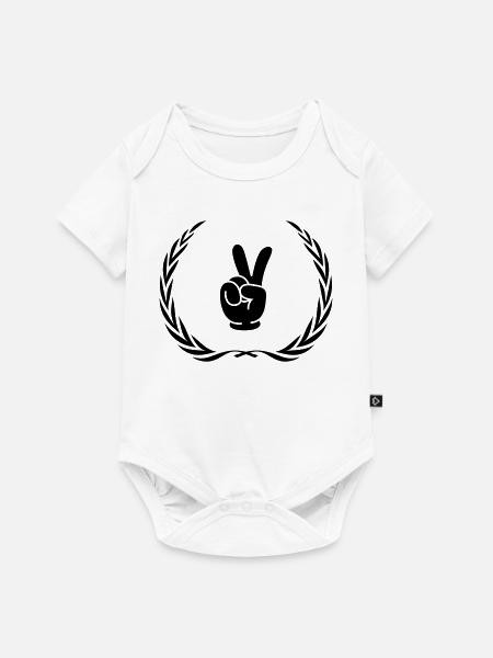 Peace Hand Comic Kranz - Baby Premium Kurzarmbody - Weiß