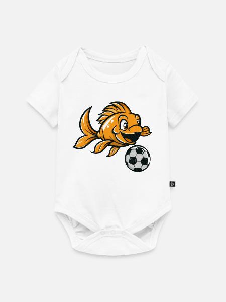 Goldfisch Kicker mit Fußball - Baby Premium Kurzarmbody - Weiß