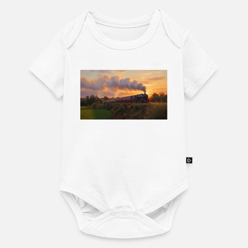 Train à vapeur du coucher du soleil - Body à manches courtes Premium Bébé - blanc