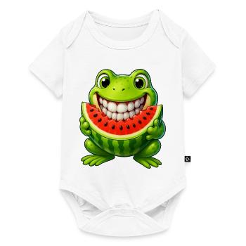 Cheerful frog toad with watermelon summer - Baby Premium short-sleeve bodysuit - white - Front