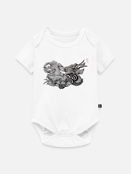 Schwarzweiß Fluss Blütenmuster - Baby Premium Kurzarmbody - Weiß