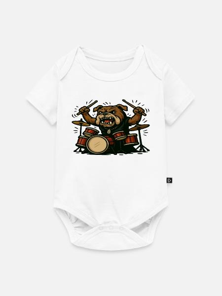 Angry Bulldog Drummer mit kompletter Drumkit-Kunst - Baby Premium Kurzarmbody - Weiß