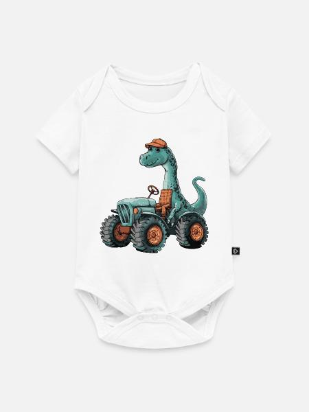 Dinosaurier brontosaurus Traktor Farmer - Baby Premium Kurzarmbody - Weiß