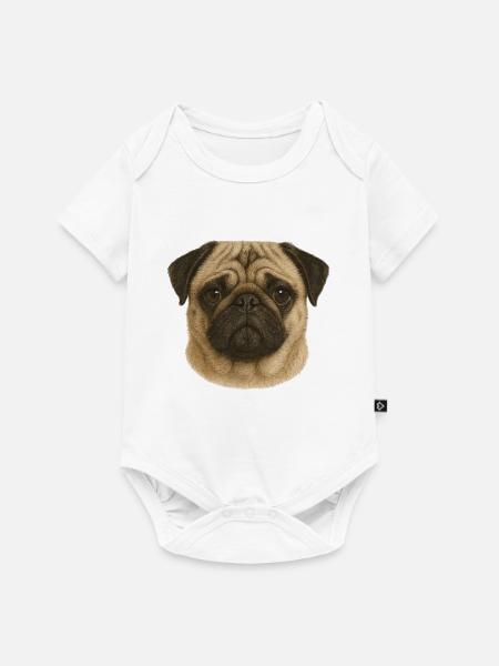 Pug Gesicht Portraet Illustration - Baby Premium Kurzarmbody - Weiß