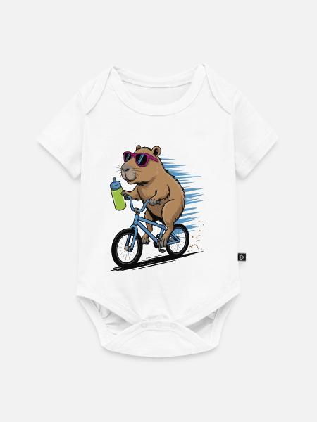 Biber auf Fahrrad mit Sonnenbrille - Baby Premium Kurzarmbody - Weiß