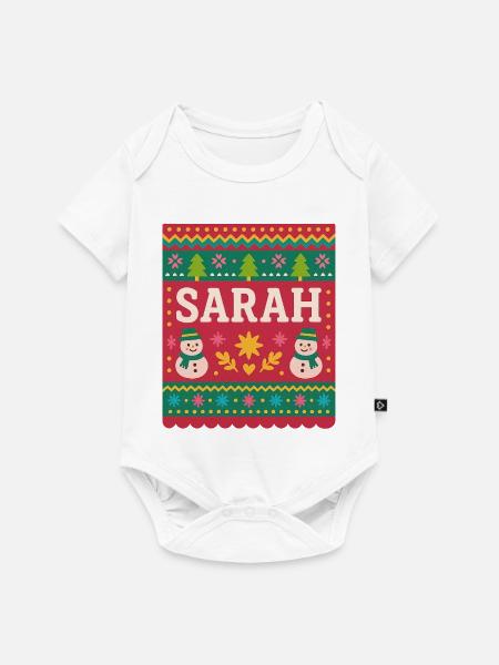 Sarah Christmas Schneemann-Festkunst - Baby Premium Kurzarmbody - Weiß