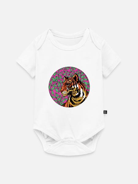 Tiger im rosa Laub - Baby Premium Kurzarmbody - Weiß