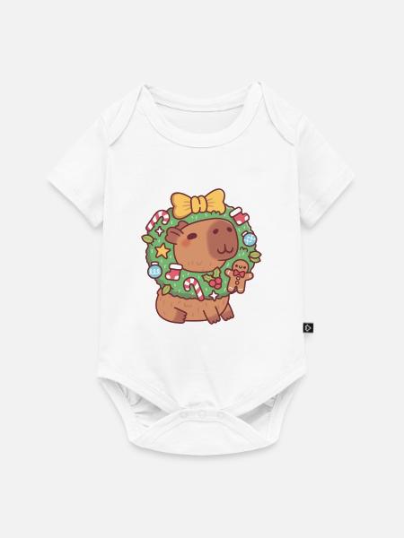 Süßes Capybara mit Weihnachtskranz Lustig - Baby Premium Kurzarmbody - Weiß