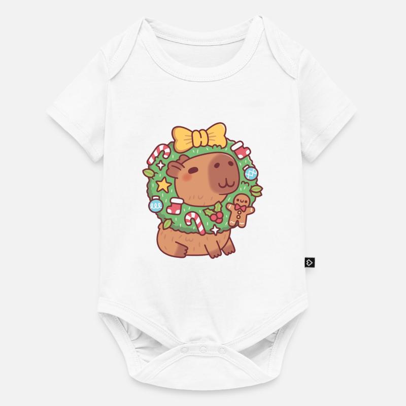 Süßes Capybara mit Weihnachtskranz Lustig - Baby Premium Kurzarmbody - Weiß