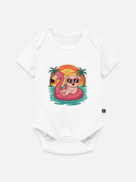 Lustiges Schwein tropischer Sommerflamingo-Float - Baby Premium Kurzarmbody - Weiß