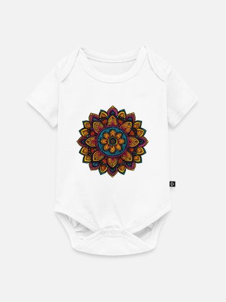 Lebendige Mandala-Blüte mit Tropenfarben - Baby Premium Kurzarmbody - Weiß