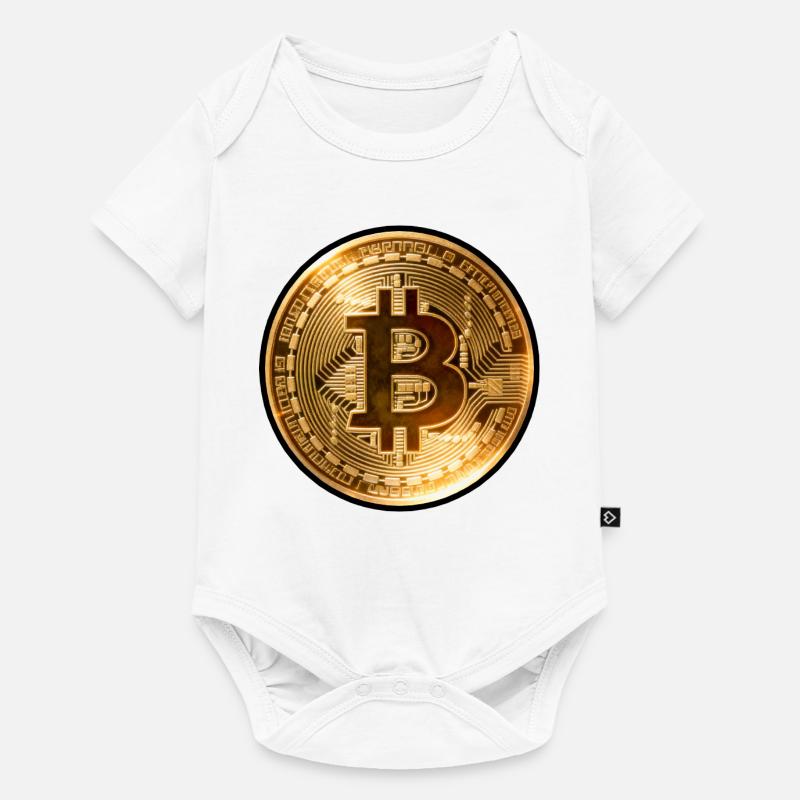 Rayons de pièces Bitcoin dorées - Body à manches courtes Premium Bébé - blanc