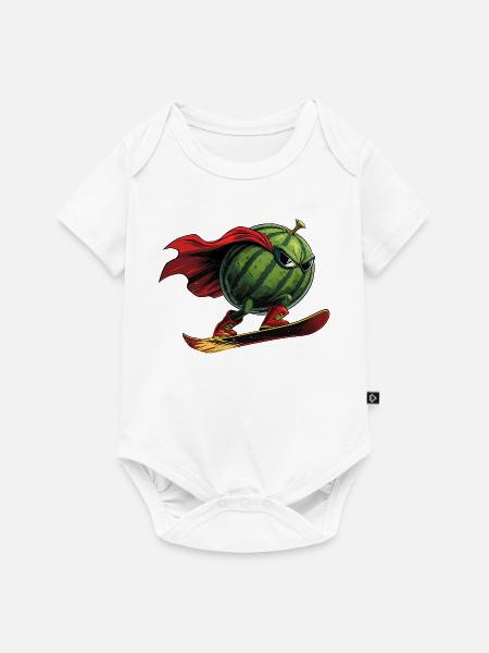 Superheld Wassermelone Auf Snowboard Action - Baby Premium Kurzarmbody - Weiß