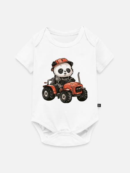 Panda Traktor Farmer - Baby Premium Kurzarmbody - Weiß