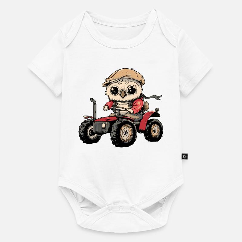 Eule Traktor Farmer - Baby Premium Kurzarmbody - Weiß