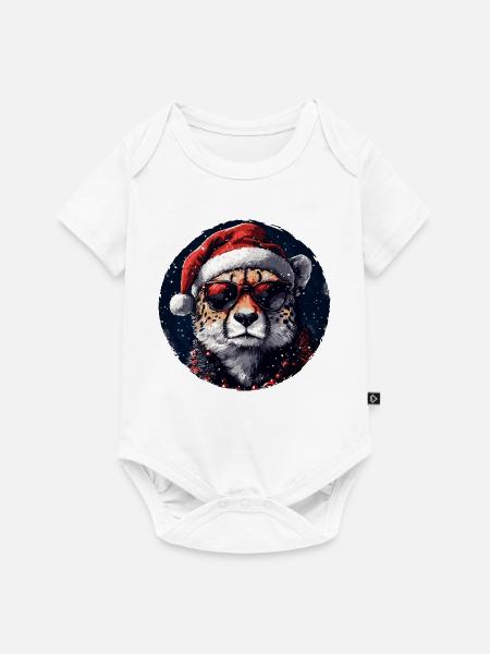 Leopard Santa mit Sonnenbrille - Baby Premium Kurzarmbody - Weiß