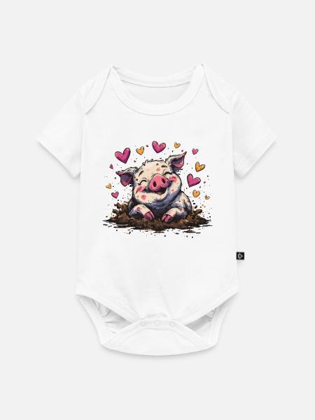 Herzensfreudiges Schweinchen im Dreck - Baby Premium Kurzarmbody - Weiß