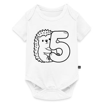Igel mit Zahl 5 Cartoon Illustration - Baby Premium Kurzarmbody - Weiß - Vorne