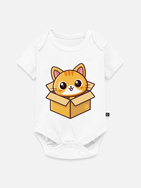 Süßes Kätzchen in der Zeichentrickbox - Baby Premium Kurzarmbody - Weiß