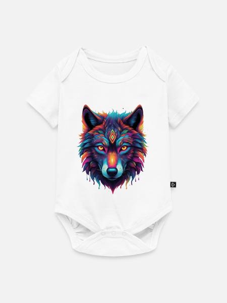 Neon-Wolf Kernmotiv Farbexplosion - Baby Premium Kurzarmbody - Weiß