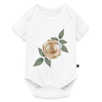 Delicate sand-coloured rose with soft leaf accents - Baby Premium short-sleeve bodysuit - white - Front