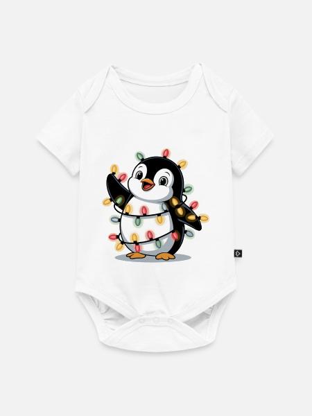 Pinguin mit Lichterkette - Baby Premium Kurzarmbody - Weiß