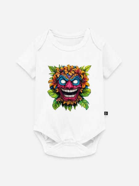 Tiki-Blütenmaske Farbexplosion - Baby Premium Kurzarmbody - Weiß