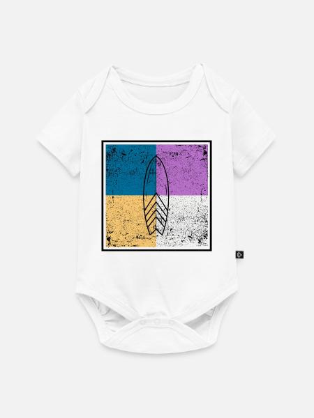Surfbrett auf vierfarbigem Quad-Design - Baby Premium Kurzarmbody - Weiß
