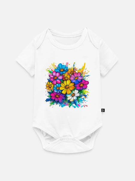Farbige Wasserblumen-Bouquet - Baby Premium Kurzarmbody - Weiß