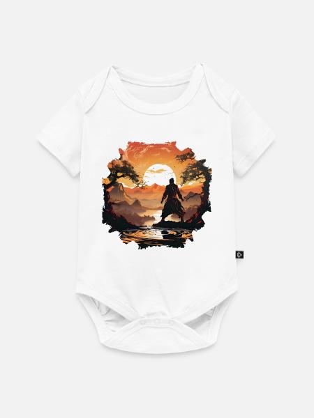 Sonnenuntergangsamurai am stillen See - Baby Premium Kurzarmbody - Weiß