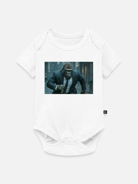 Geschäfts-Gorilla im Regen - Baby Premium Kurzarmbody - Weiß