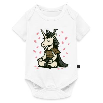 Meditating Samurai Unicorn with Cherry Blossoms - Baby Premium short-sleeve bodysuit - white - Front