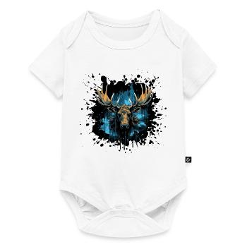 Peinture à l’aquarelle bleue tête d’orignal nordique - Body à manches courtes Premium Bébé - blanc - Devant