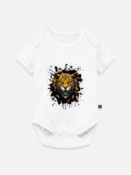 Tiger Splatter Kopf - Baby Premium Kurzarmbody - Weiß