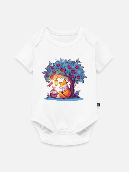 Kirschenbaum-Fuchs bei Laterne - Baby Premium Kurzarmbody - Weiß