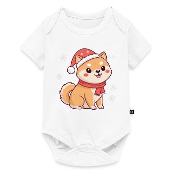 Shiba Noël Mignon avec chapeau et écharpe - Body à manches courtes Premium Bébé - blanc - Devant