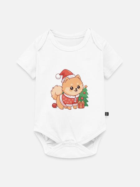 Kawaii-Weihnachtshund im Pullover - Baby Premium Kurzarmbody - Weiß